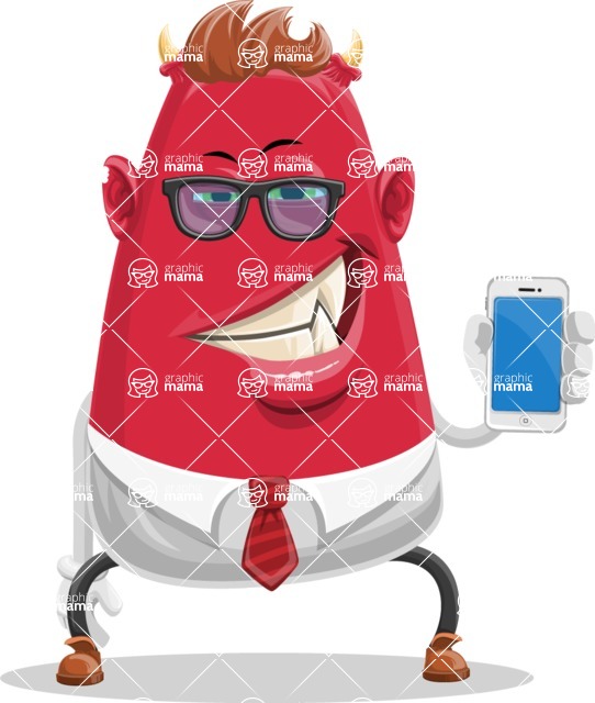 Business Monster Cartoon Character - Business Monster Cartoon Character with Phone